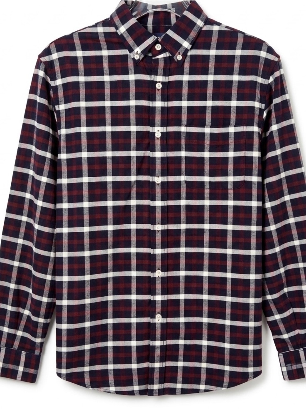 J.Crew Mens M Flex Oxford Shirt Navy Burgundy Plaid Long Sleeve Button Down
